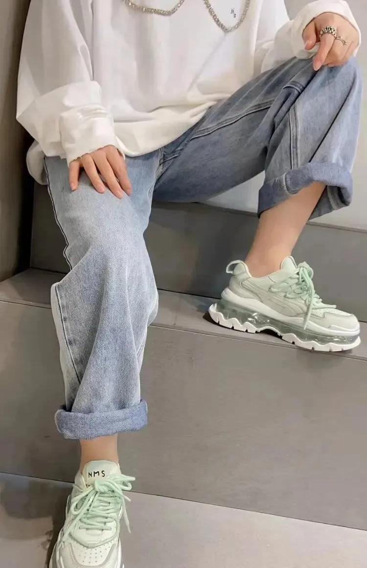 Fashion Women's Walking Platform Shoes Stylish Air Cushion Thickening Womens Sneakers Lightweight Slip on Zapatos Para Mujeres