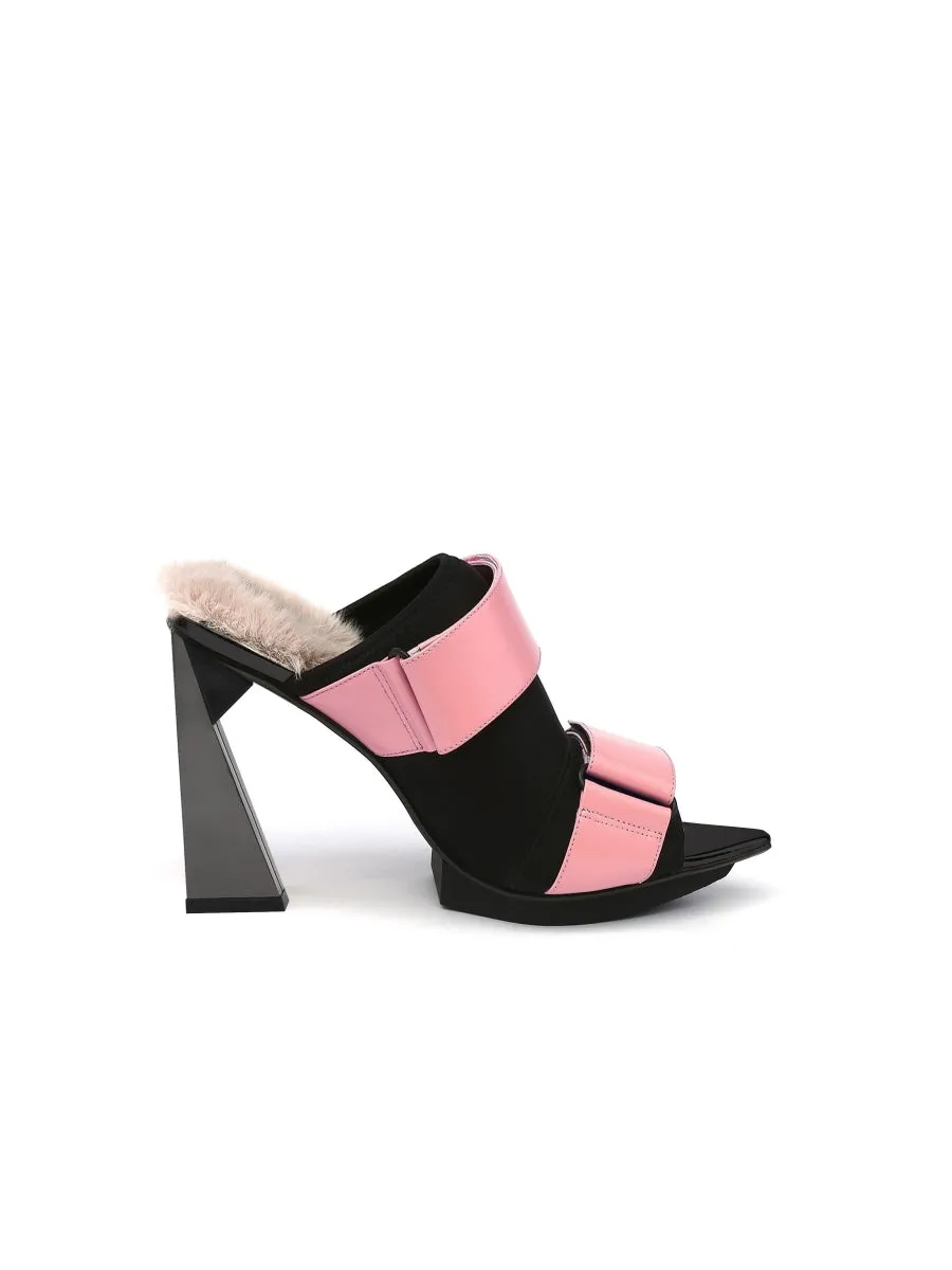 Faux Fur Back Heel Peep-Toe Sandal - Pink