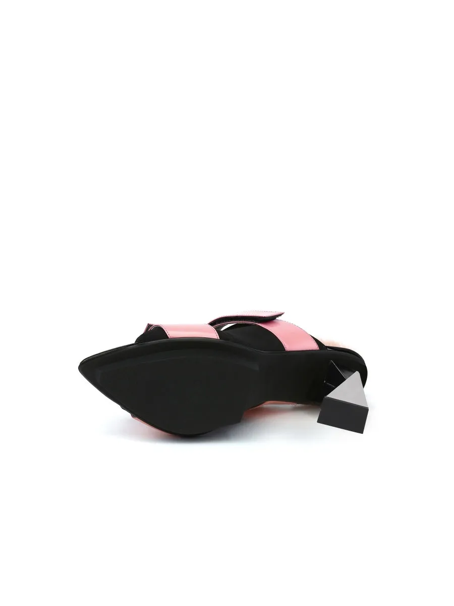 Faux Fur Back Heel Peep-Toe Sandal - Pink