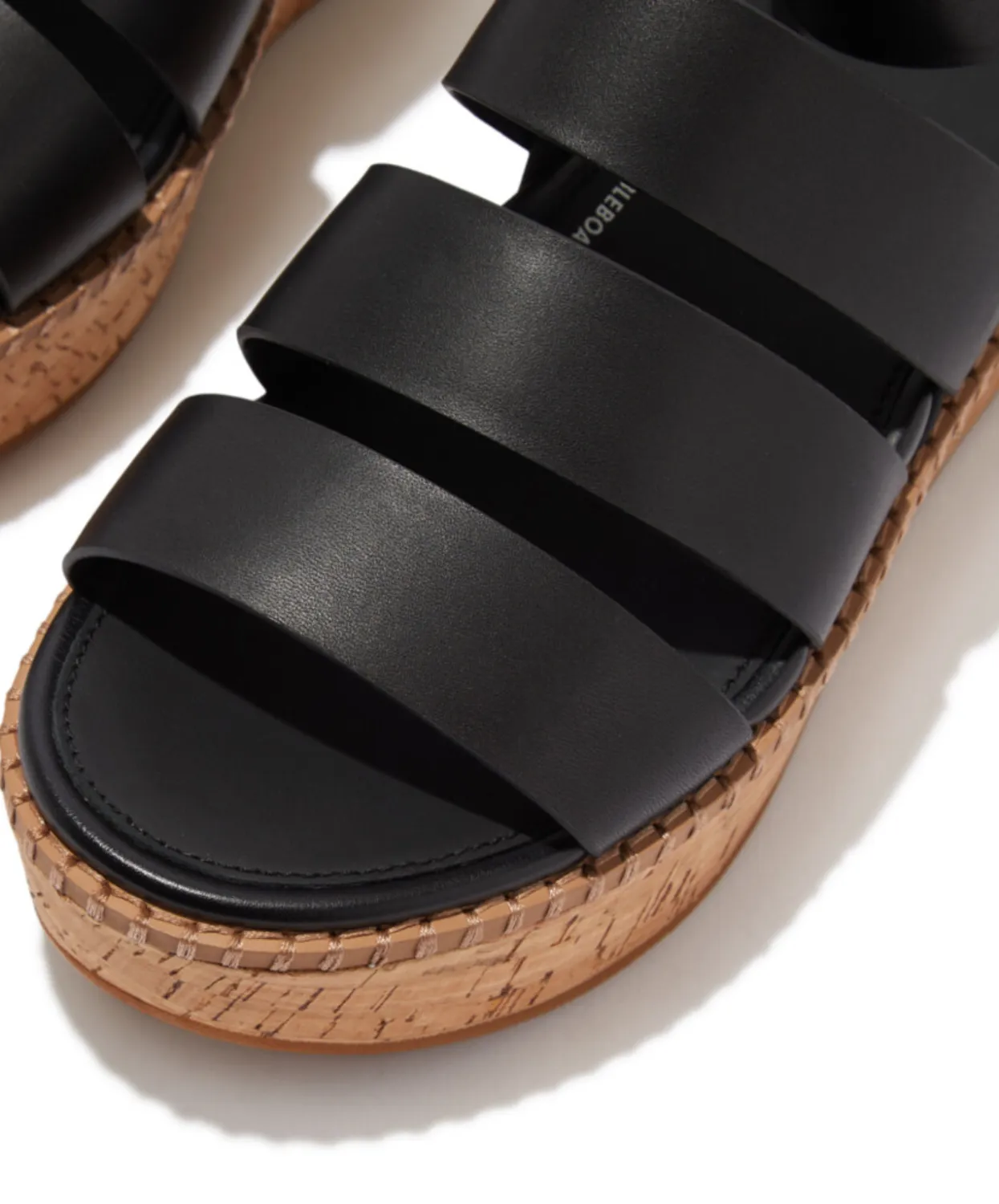 Fitflop Eloise Leather Cork Strappy Wedge Sandals Black