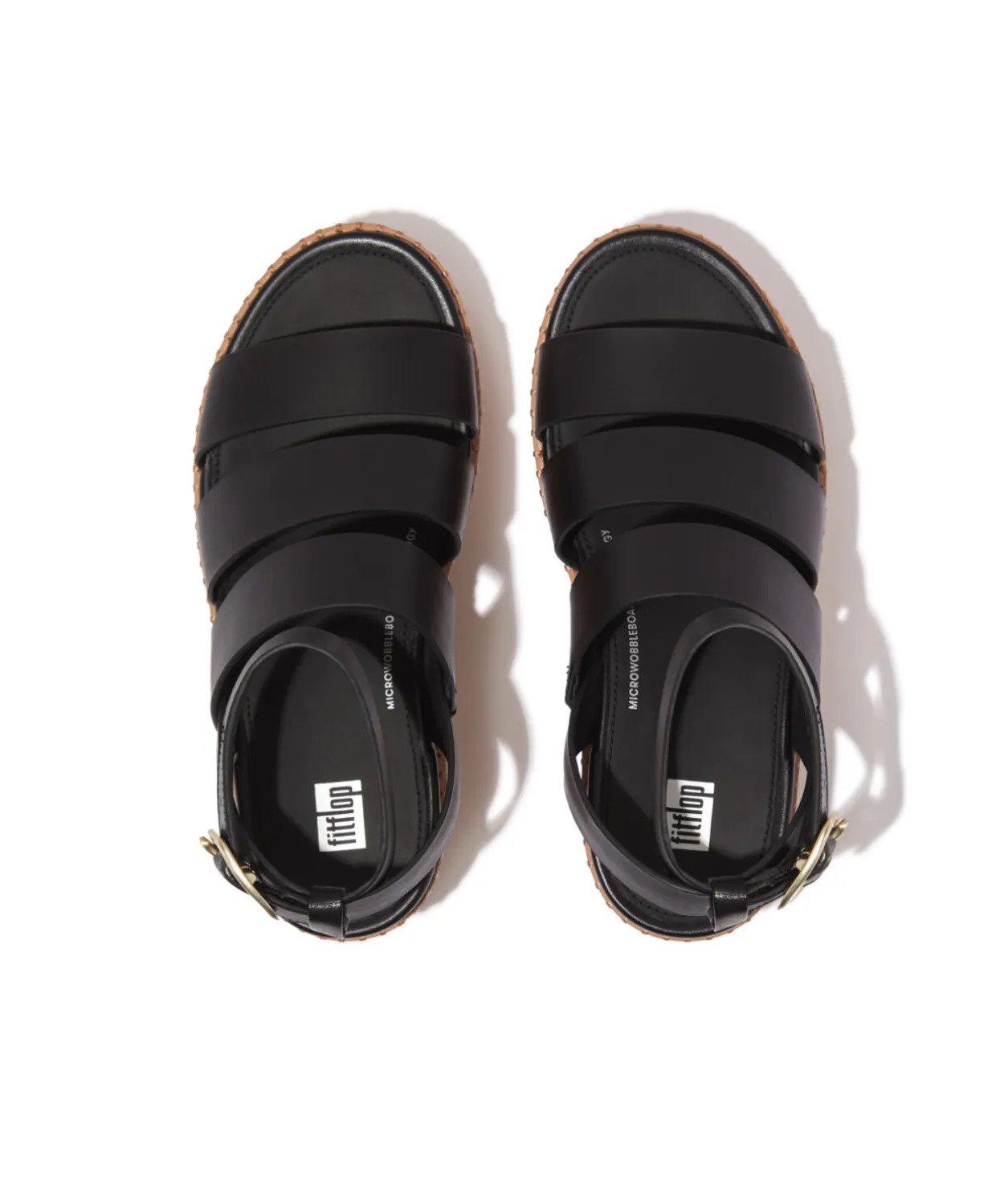 Fitflop Eloise Leather Cork Strappy Wedge Sandals Black