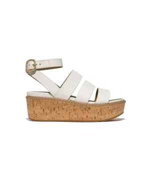 Fitflop Eloise Leather Cork Strappy Wedge Sandals Urban White