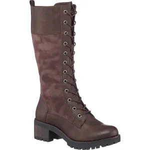 GC Shoes Women's Knee-High Boots, Chunky Heeled Zipper Lace Up Style Fall Boots, Tall Vegan Combat Boots, Rook/Brown/Size 9.5
