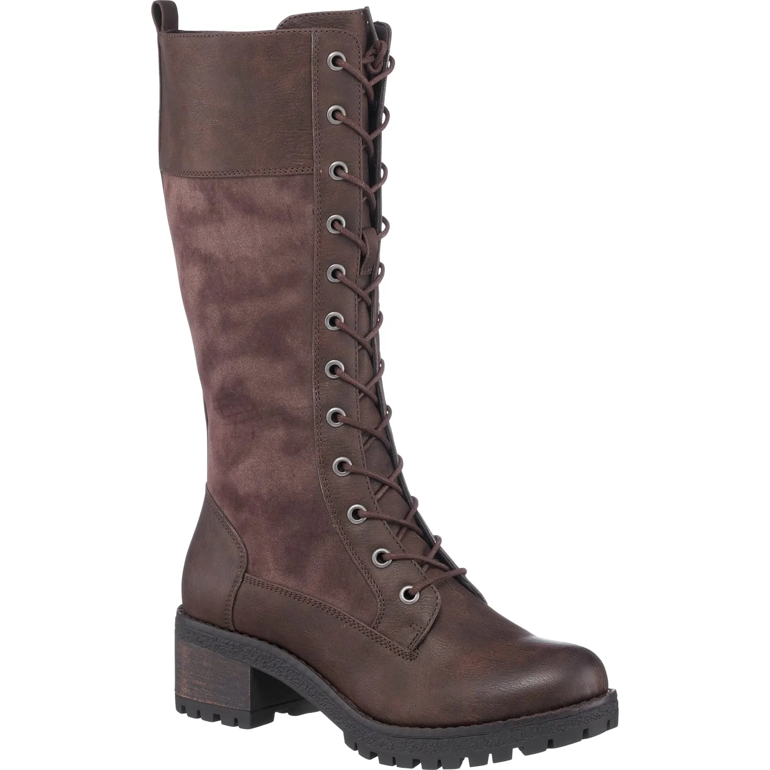 GC Shoes Women's Knee-High Boots, Chunky Heeled Zipper Lace Up Style Fall Boots, Tall Vegan Combat Boots, Rook/Brown/Size 9.5