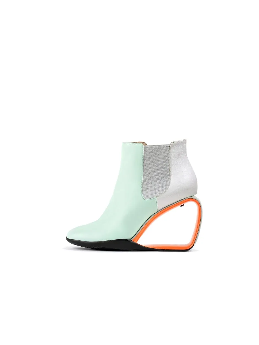 Genuine Leather Elevator Wedge-Heel Silver Mint Ankle Boots