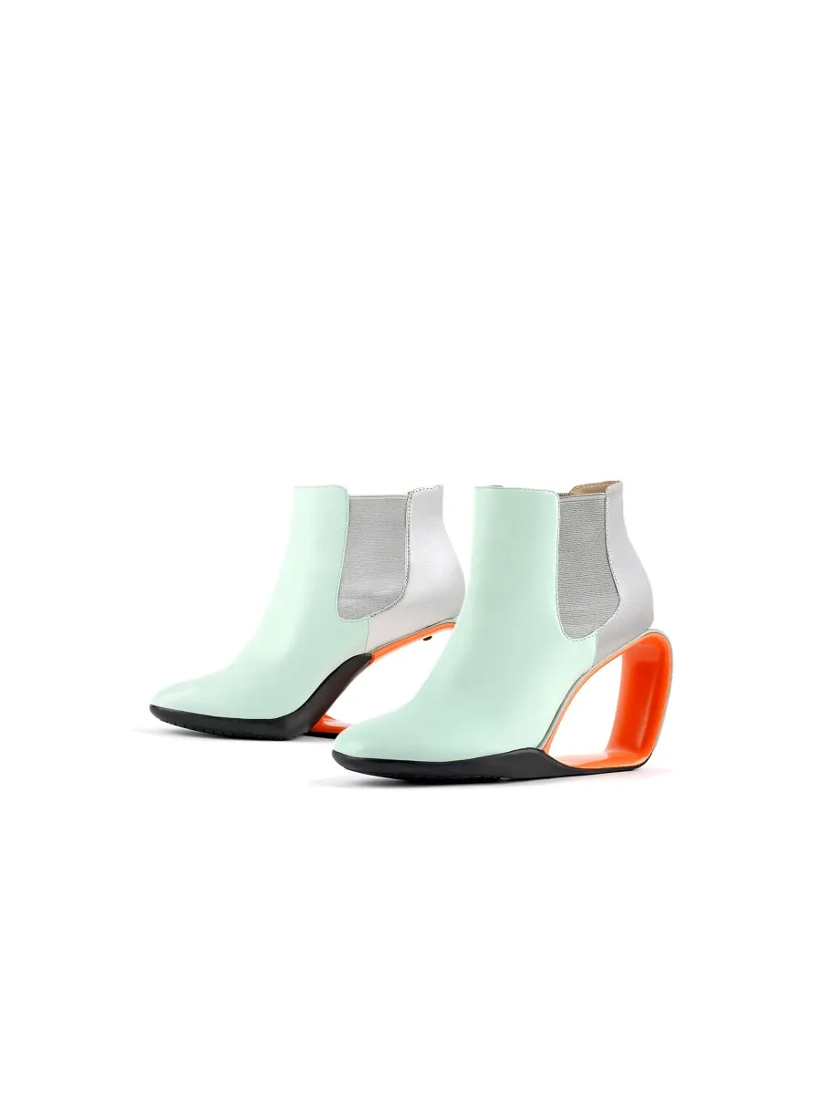 Genuine Leather Elevator Wedge-Heel Silver Mint Ankle Boots