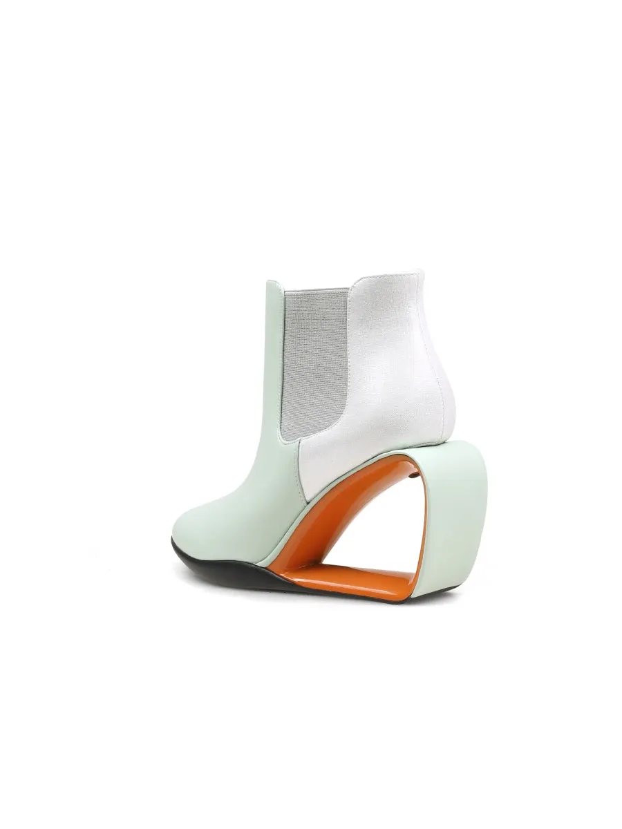 Genuine Leather Elevator Wedge-Heel Silver Mint Ankle Boots