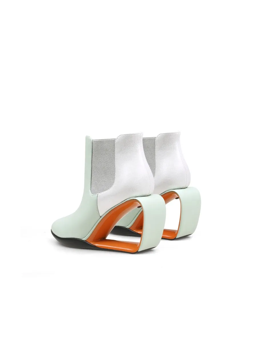 Genuine Leather Elevator Wedge-Heel Silver Mint Ankle Boots