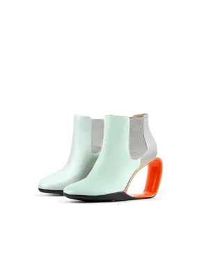 Genuine Leather Elevator Wedge-Heel Silver Mint Ankle Boots