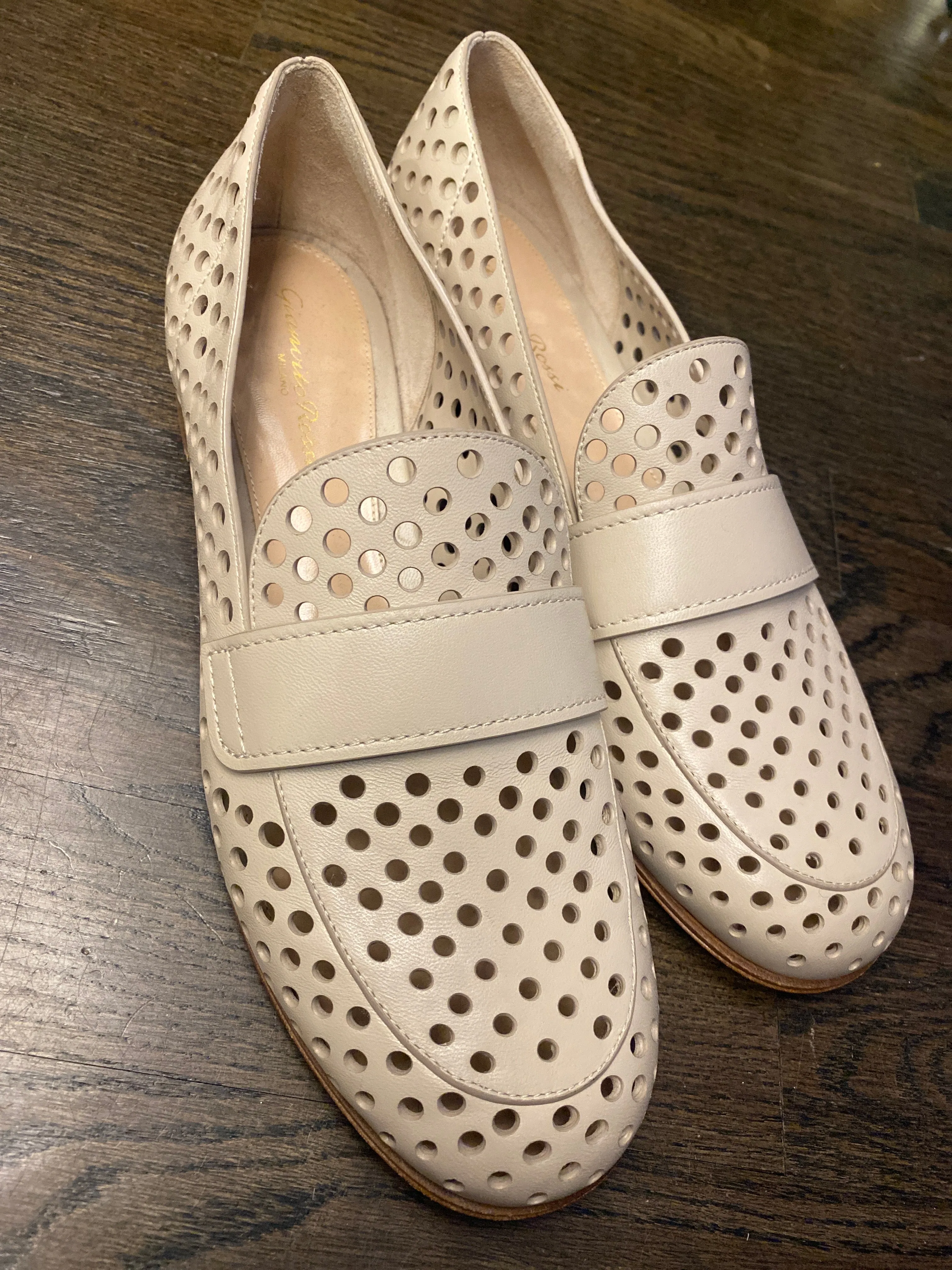 Gianvito Rossi Leather Flat Loafer with Circle Holes