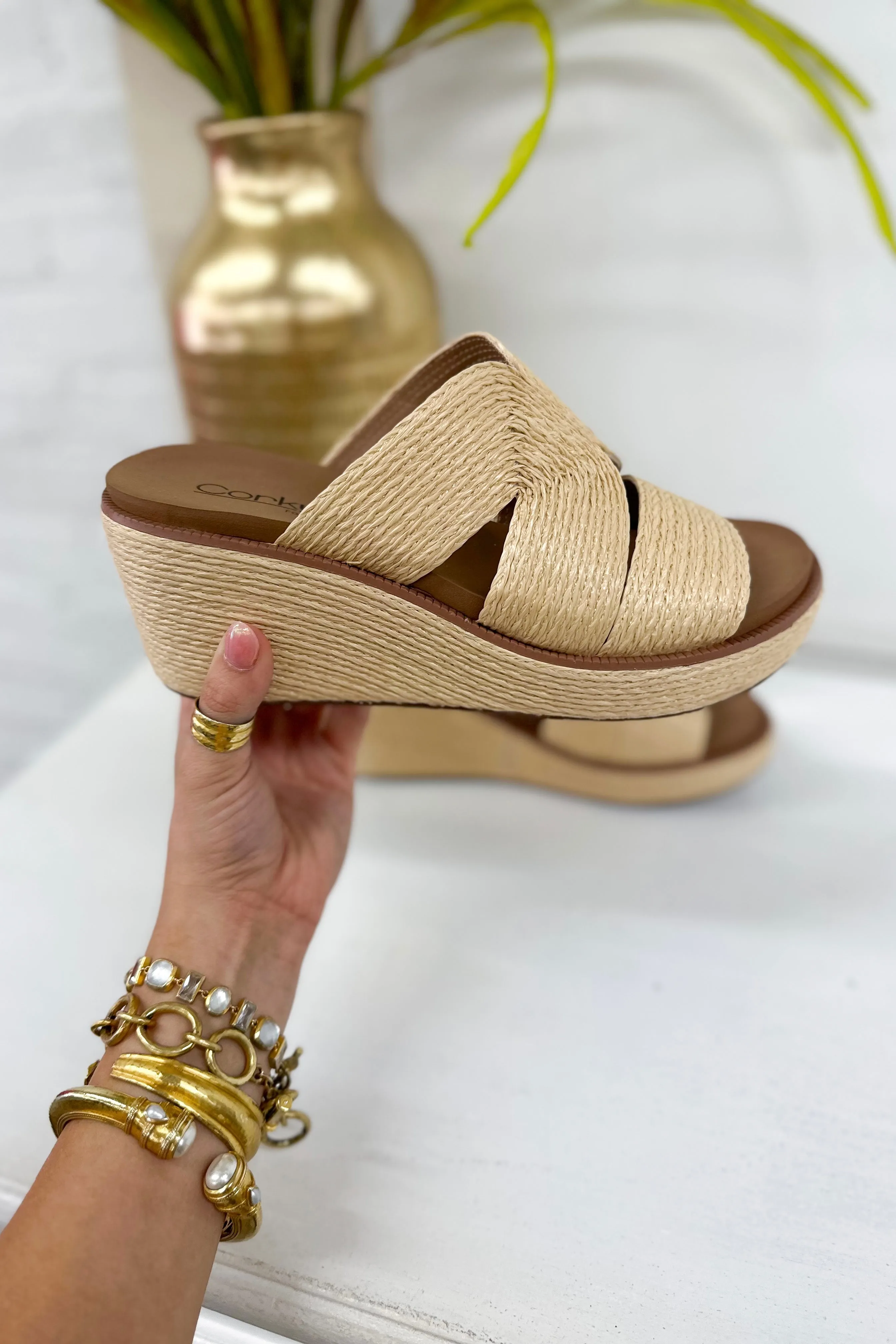 Golden Hour Natural Raffia Wedge