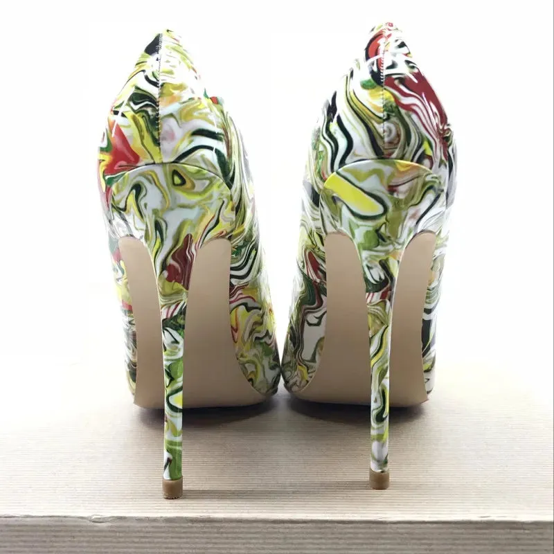 Graffiti high heels 12cm Women's pointed high heels wedding shoes
