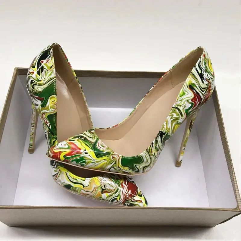 Graffiti high heels 12cm Women's pointed high heels wedding shoes