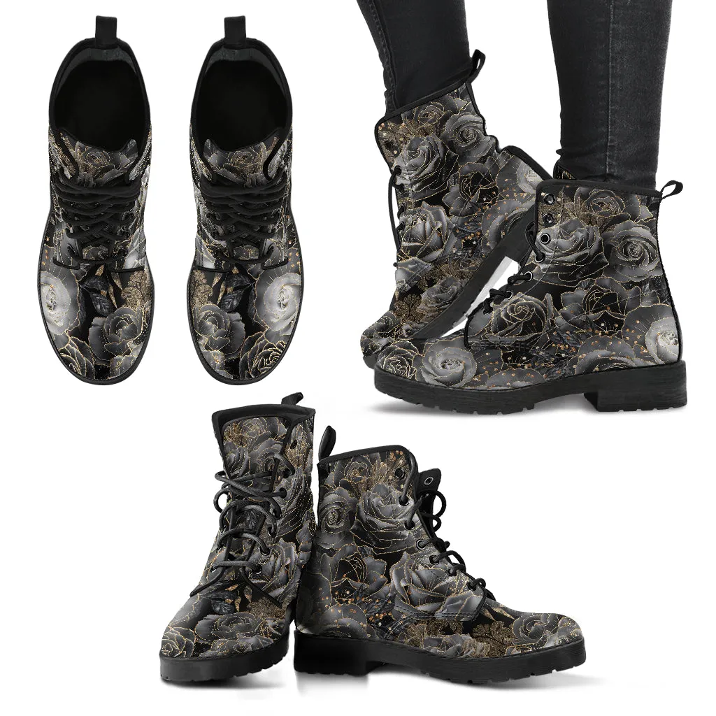 Gray Roses Vegan Goth Boots