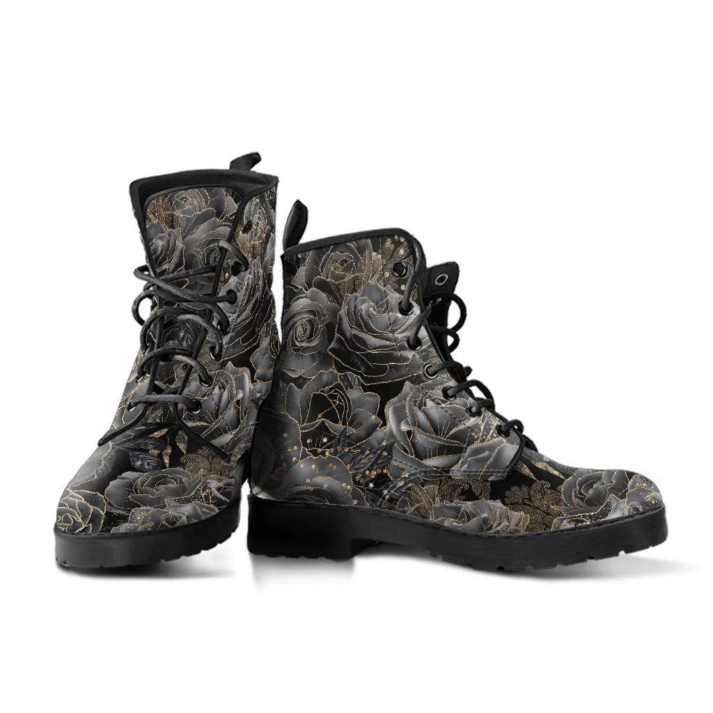 Gray Roses Vegan Goth Boots