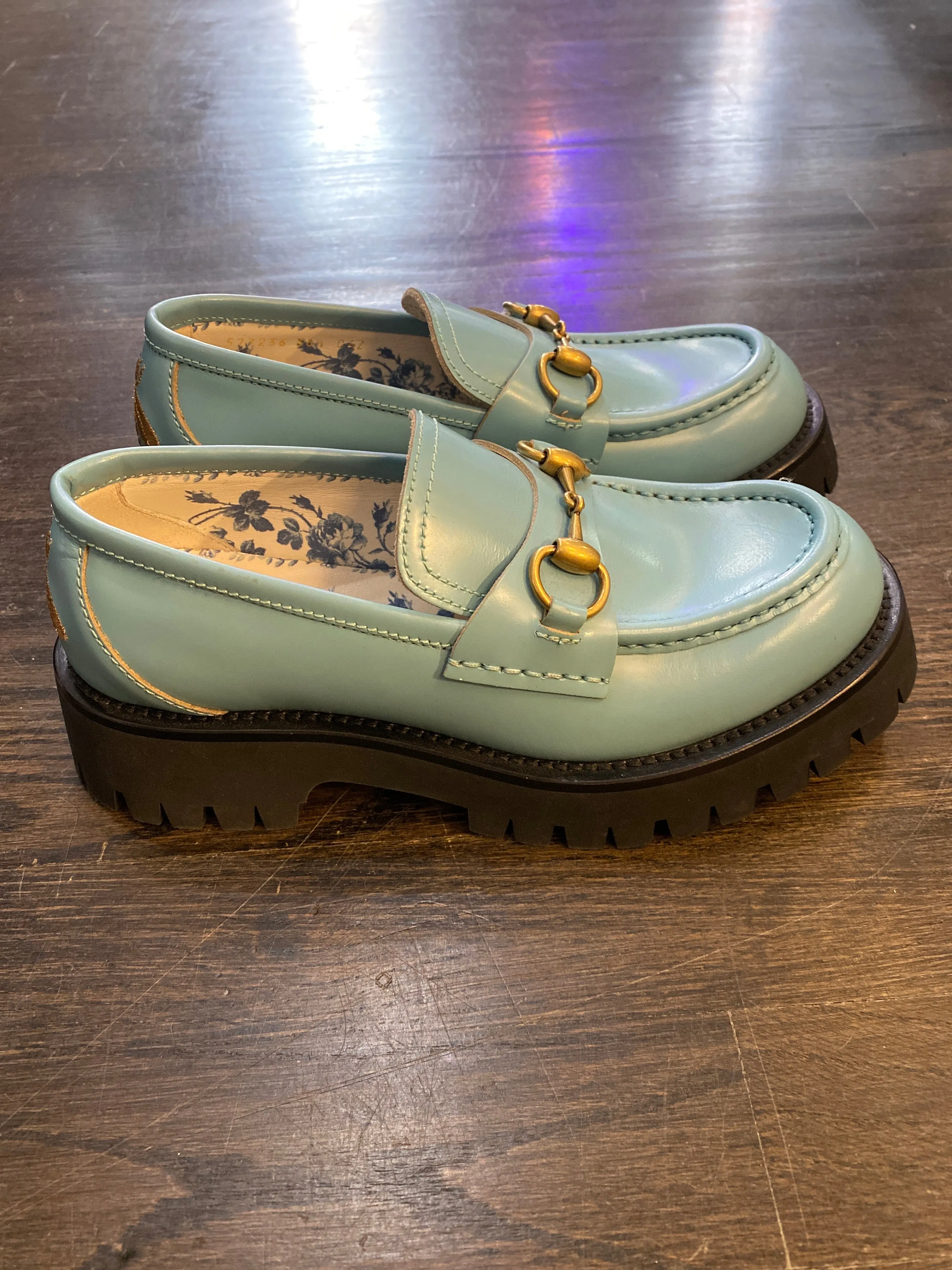 Gucci Bright Pale Blue Leather Lug Horsebit Harald Loafer