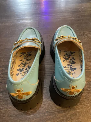 Gucci Bright Pale Blue Leather Lug Horsebit Harald Loafer