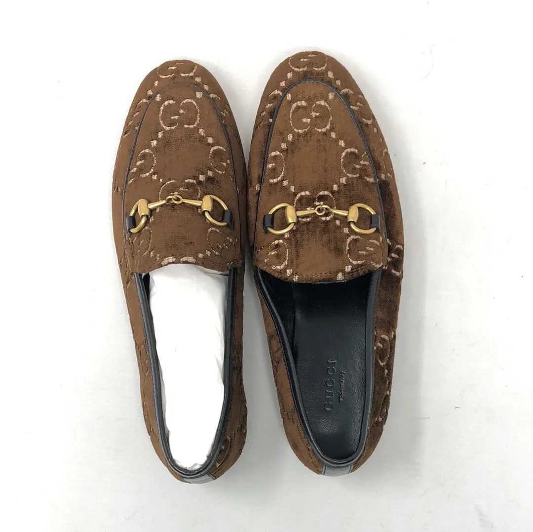 Gucci Brown Velvet GG Black Leather Trim Loafer