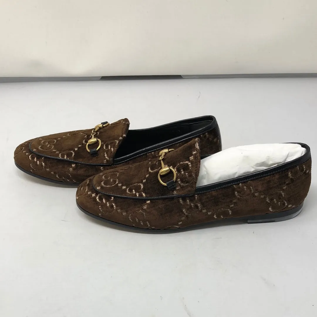 Gucci Brown Velvet GG Black Leather Trim Loafer