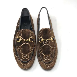 Gucci Brown Velvet GG Black Leather Trim Loafer