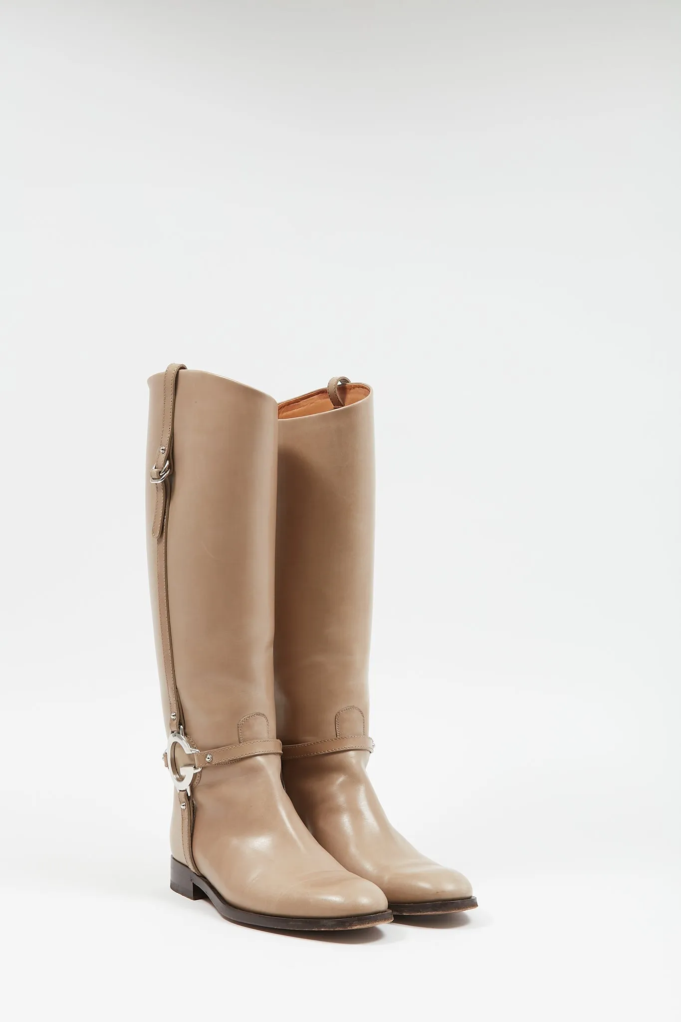Gucci Taupe Smooth Leather G Riding Boots - 37.5