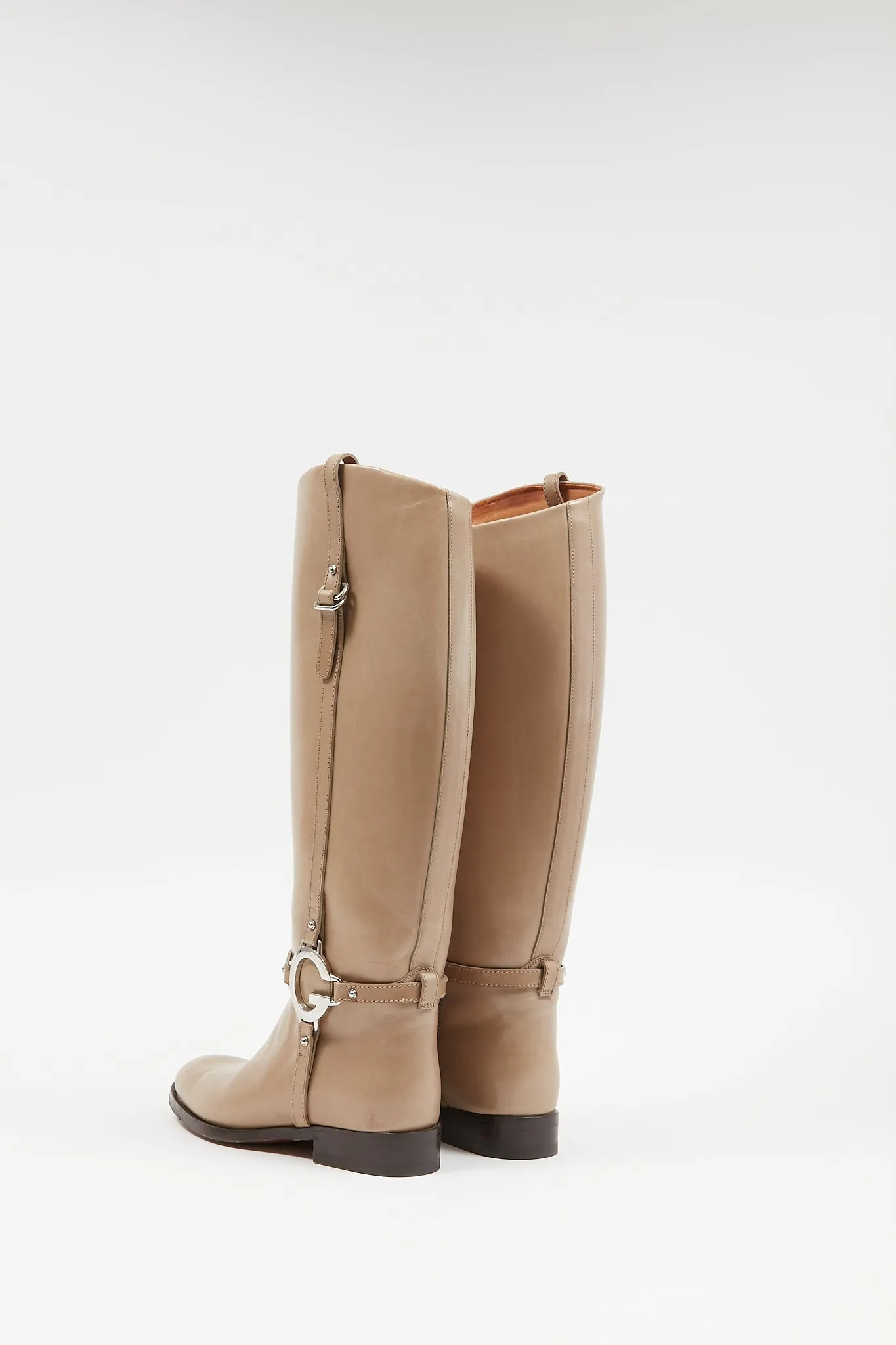 Gucci Taupe Smooth Leather G Riding Boots - 37.5