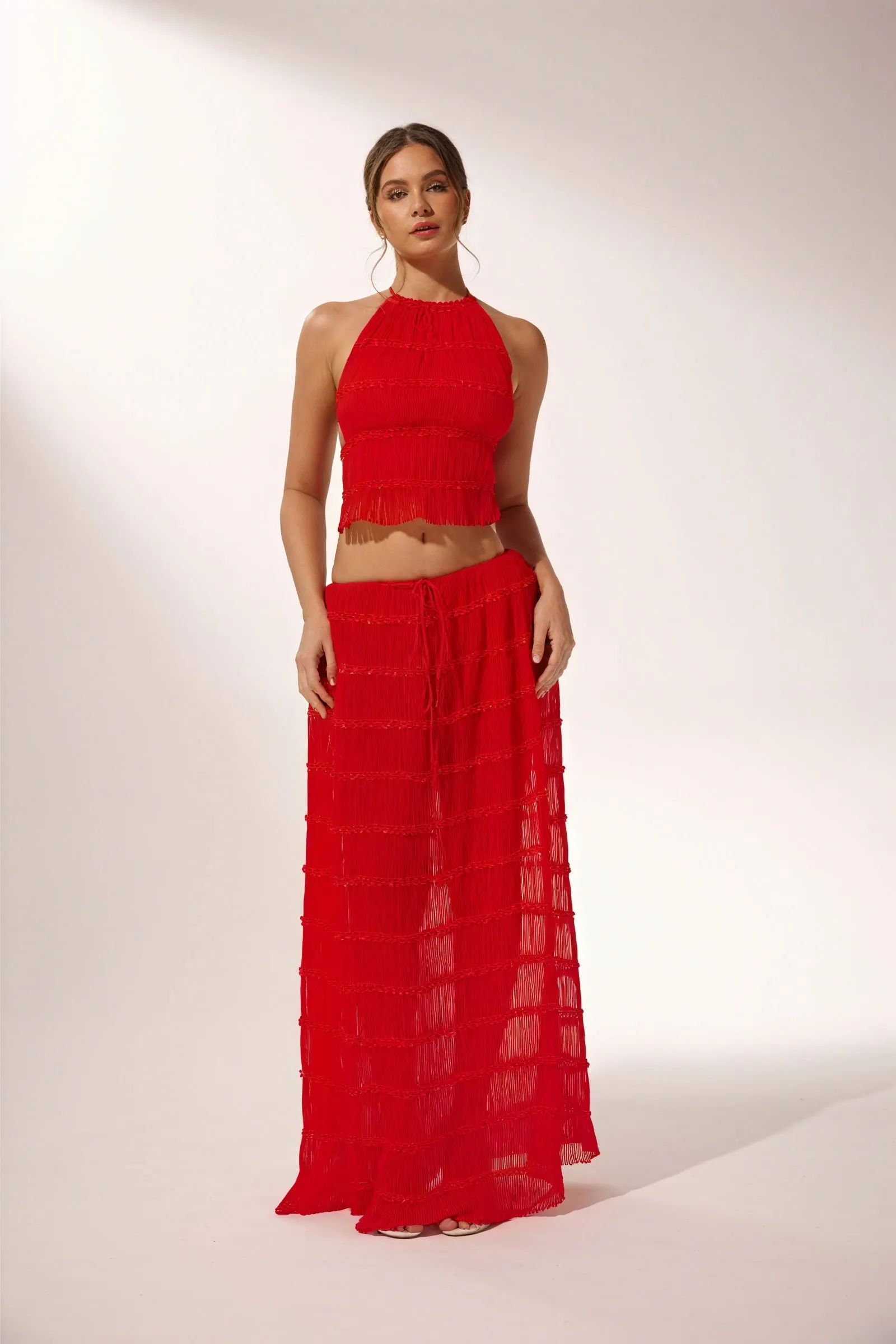 Halter Crop Top & Flowing Maxi Skirt Set