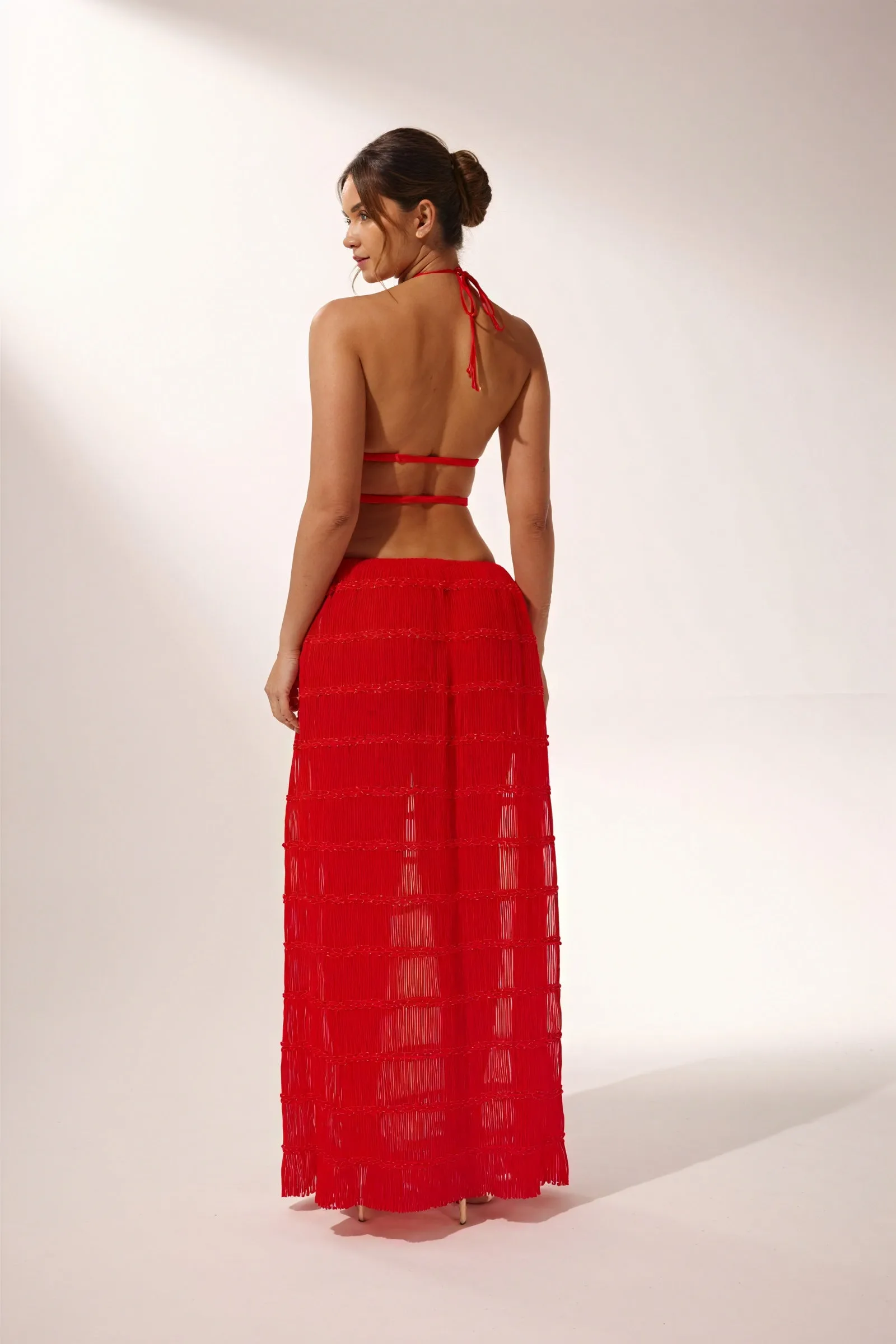 Halter Crop Top & Flowing Maxi Skirt Set