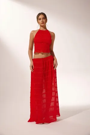 Halter Crop Top & Flowing Maxi Skirt Set