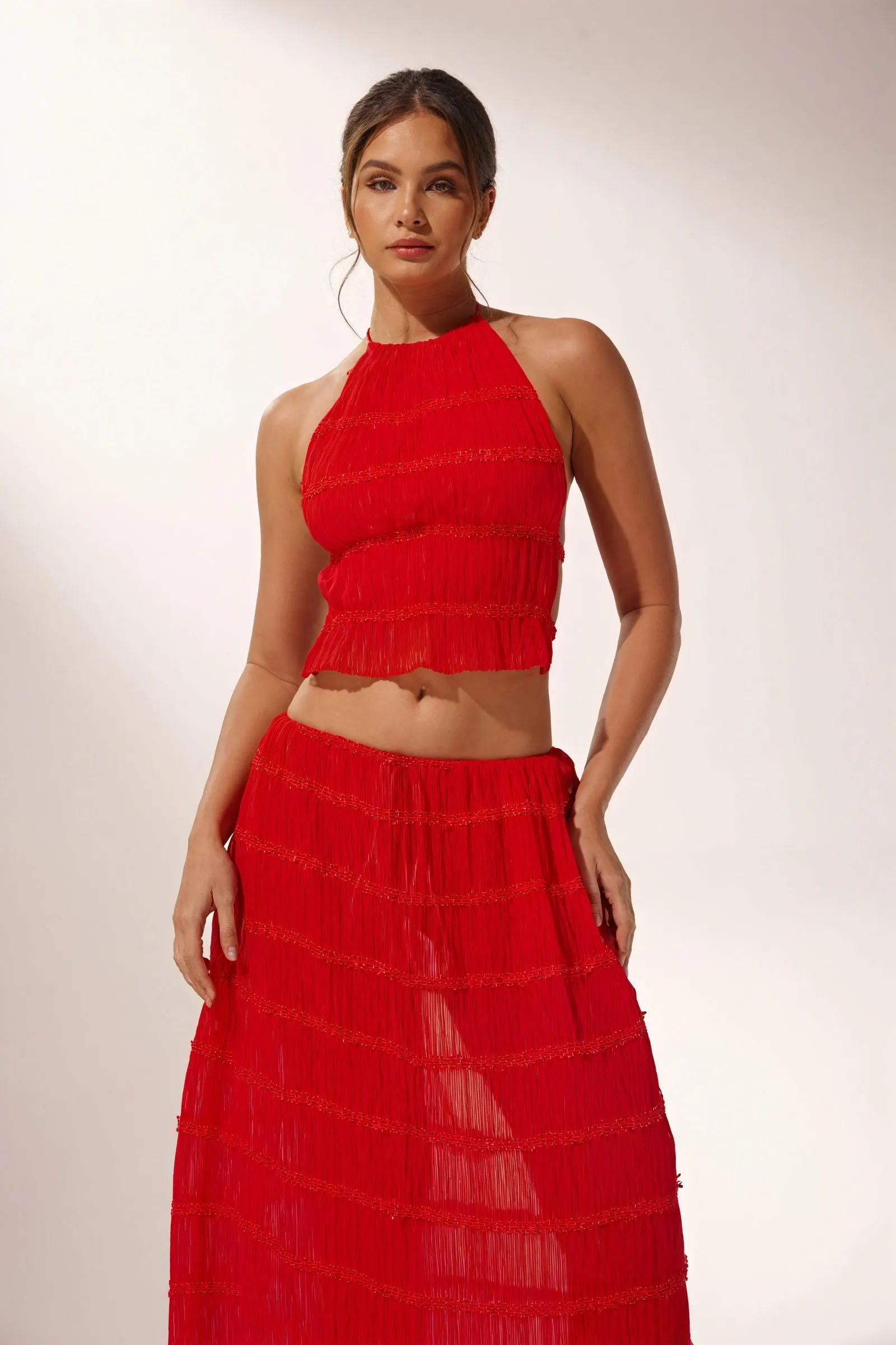 Halter Crop Top & Flowing Maxi Skirt Set