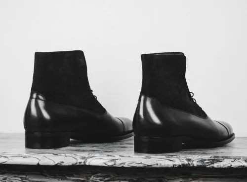 Handmade Black Leather Ankle Boots for Men