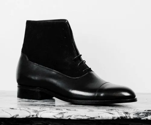 Handmade Black Leather Ankle Boots for Men