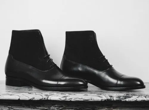 Handmade Black Leather Ankle Boots for Men