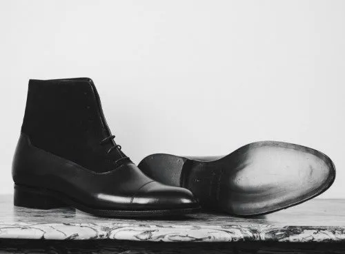 Handmade Black Leather Ankle Boots for Men