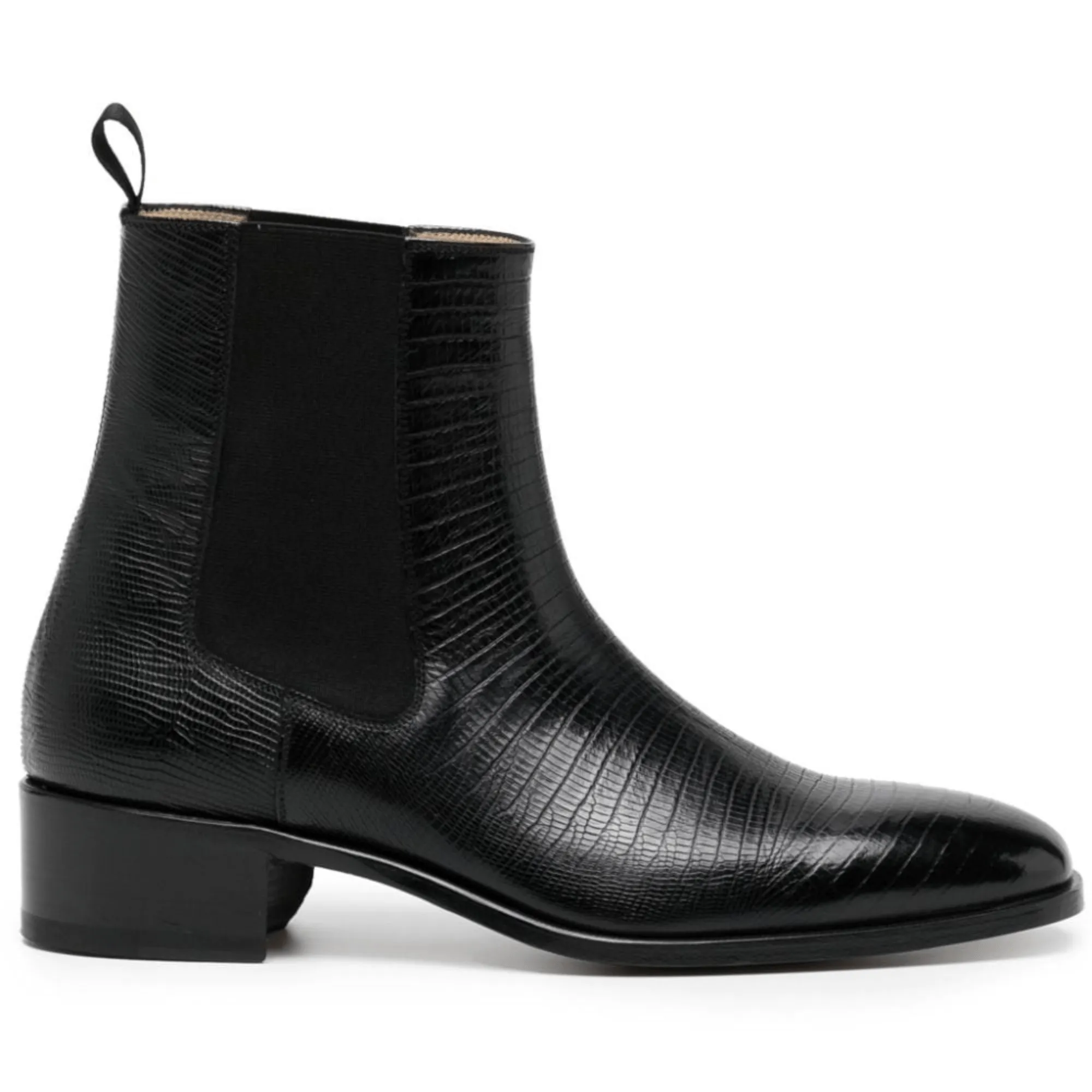 Handmade Customisable Black Snake Leather Chelsea Boots For Men