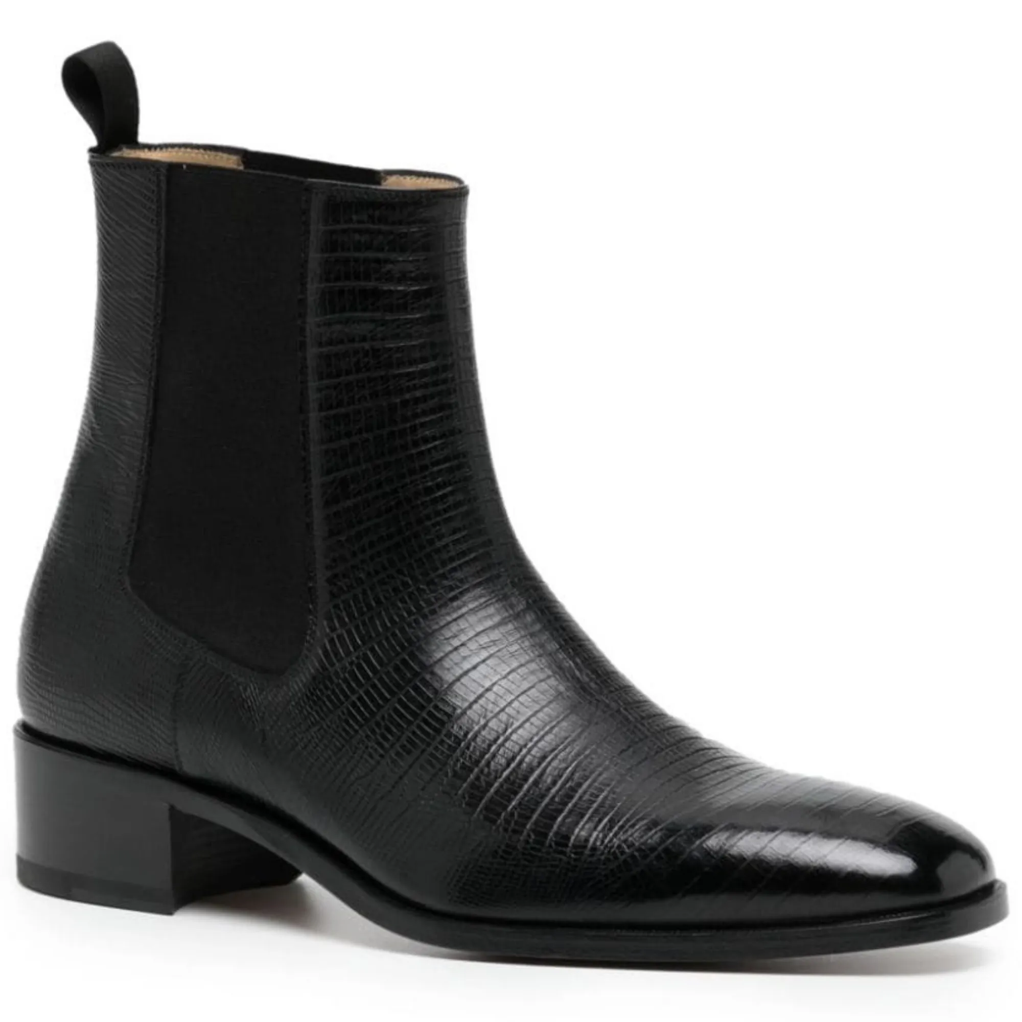 Handmade Customisable Black Snake Leather Chelsea Boots For Men