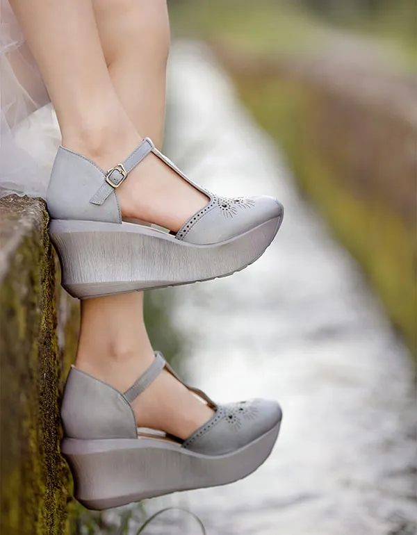 Handmade Summer T-strap Wedge Sandals