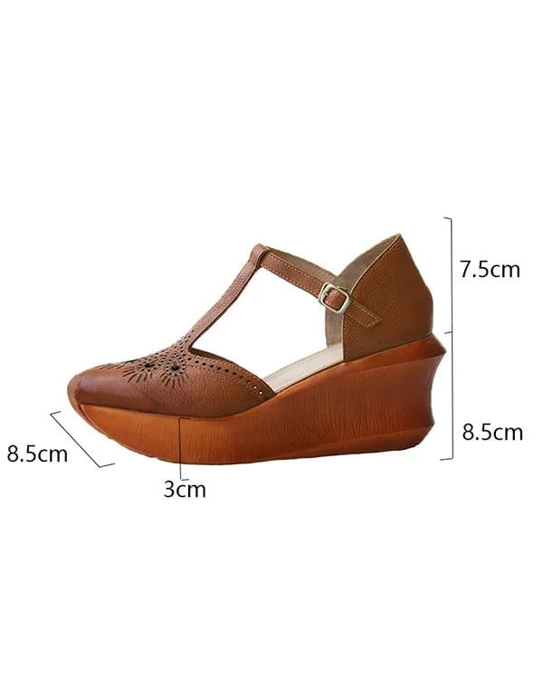Handmade Summer T-strap Wedge Sandals
