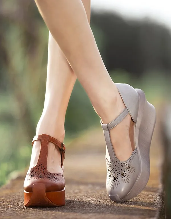 Handmade Summer T-strap Wedge Sandals