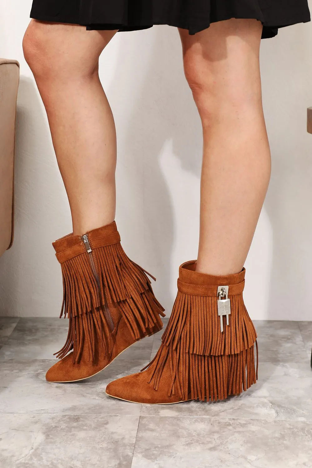 Hazel Blues® |  Legend Women's Tassel Wedge Heel Ankle Booties