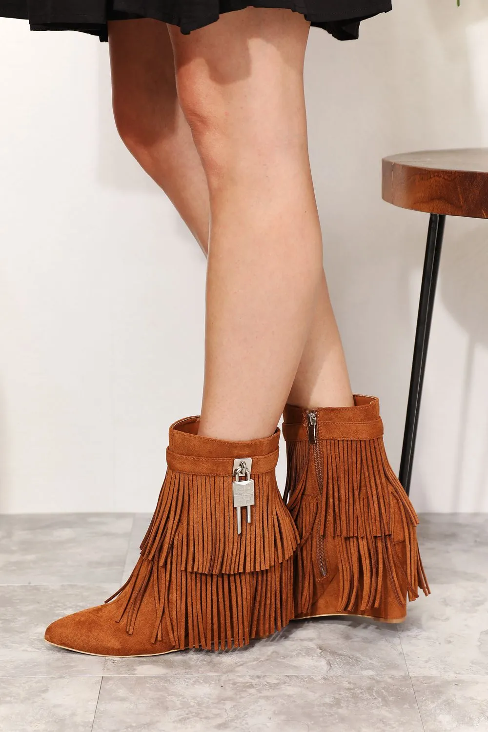 Hazel Blues® |  Legend Women's Tassel Wedge Heel Ankle Booties