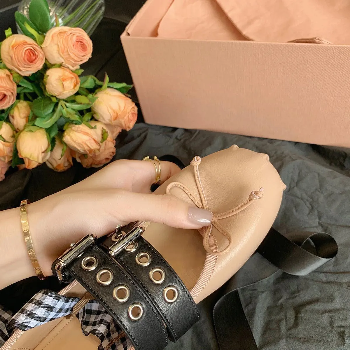I love Lucy Leather Lace-up Ballet Flats