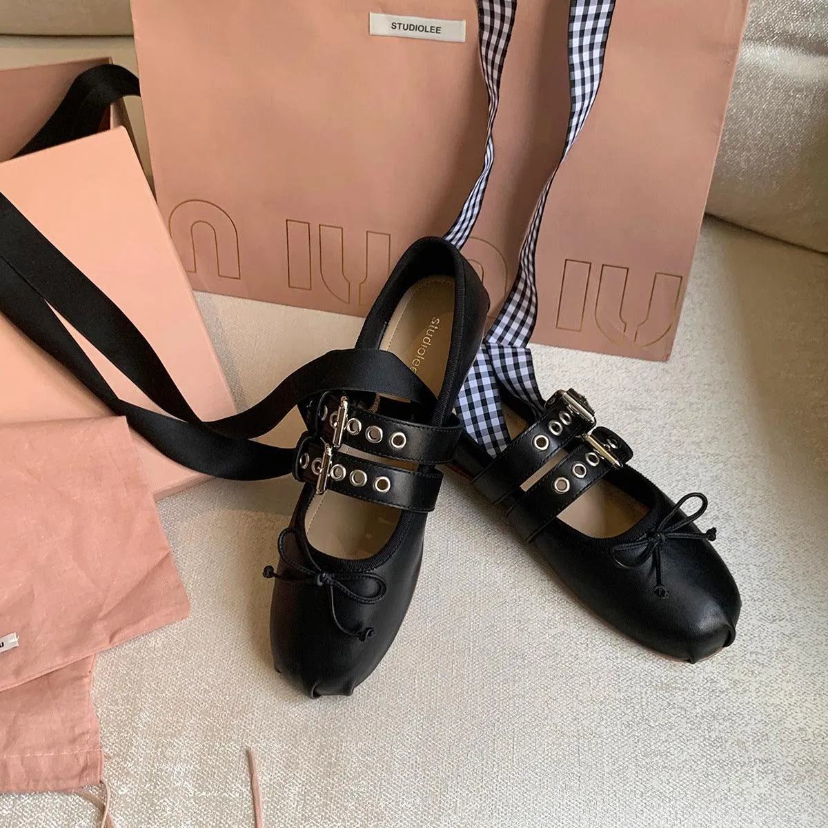I love Lucy Leather Lace-up Ballet Flats