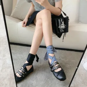 I love Lucy Leather Lace-up Ballet Flats