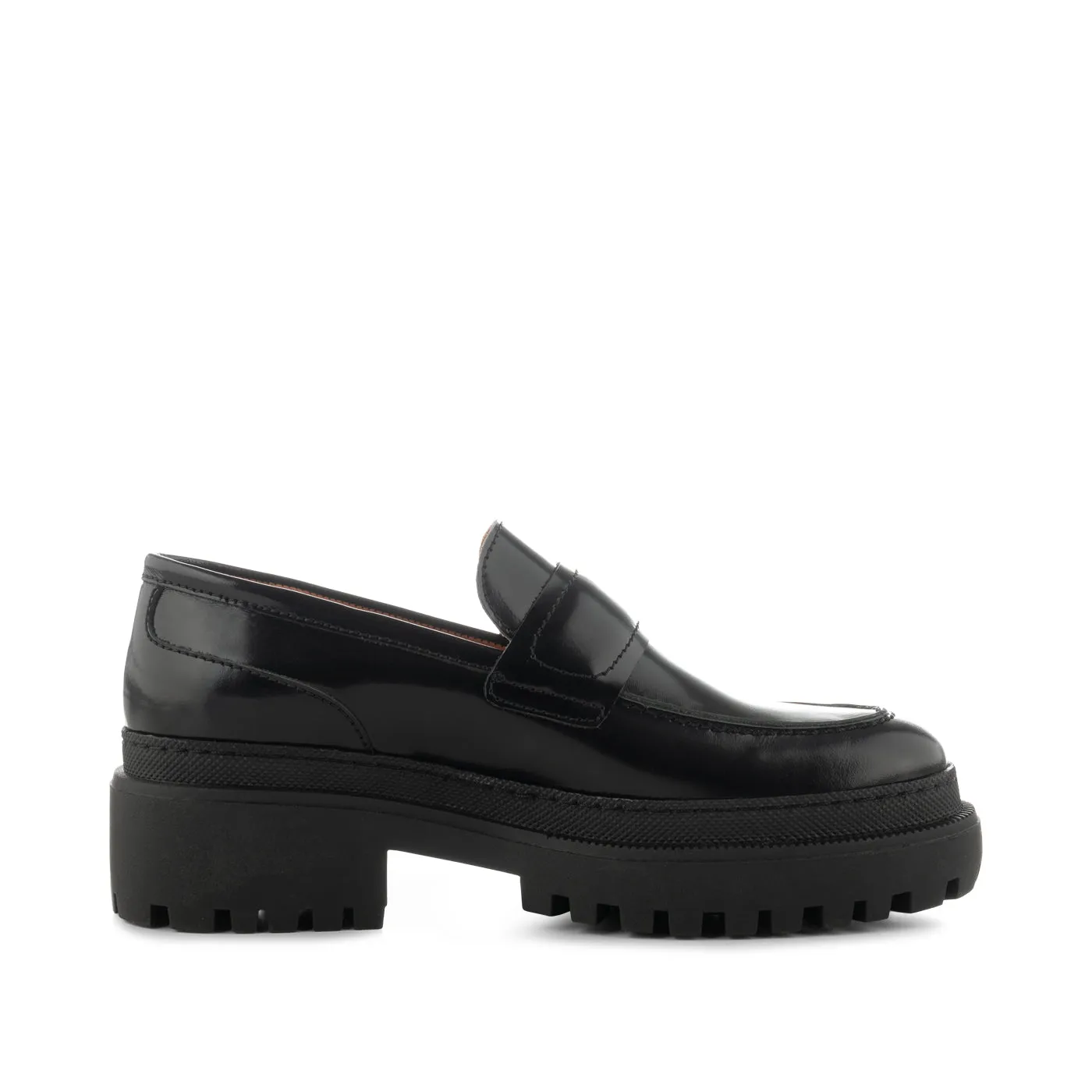 Iona loafer læder  - BLACK HIGH SHINE