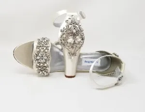 Ivory Wedding Shoes with Crystal Front and Heel Design
