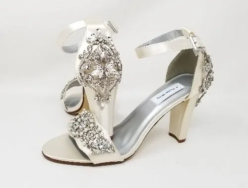 Ivory Wedding Shoes with Crystal Front and Heel Design