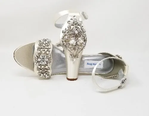 Ivory Wedding Shoes with Crystal Front and Heel Design