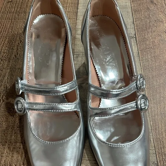J. Crew Maisie double-strap heels in metallic leather BV726 5.5 silver