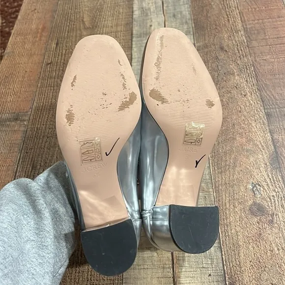 J. Crew Maisie double-strap heels in metallic leather BV726 5.5 silver